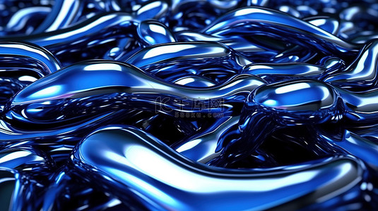 循环深蓝色液态金属动画的抽象 3D 渲染