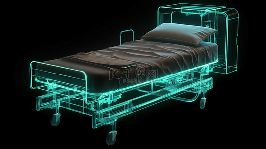 病床背景图片_在 3d 渲染电动医院病床的黑色 x 射线视图上隔离