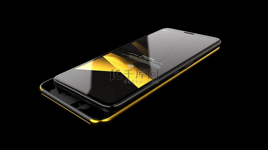 黑色和黄色智能手机显示屏的孤立白色背景 3D 渲染
