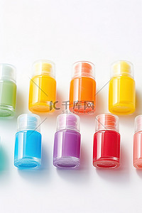 甲油瓶背景图片_白色表面上的多彩多姿的指甲油瓶