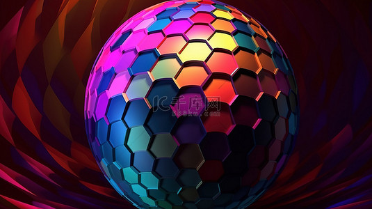 球体平面背景图片_充满活力的 3D 数字艺术五彩几何球体