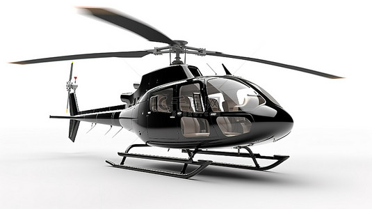 带有单一黑色直升机的白色空间的 3D 渲染