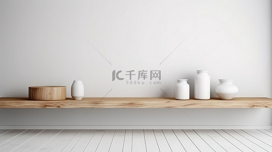木板木桌背景图片_3d 渲染中带有木桌背景的白色货架上的产品展示