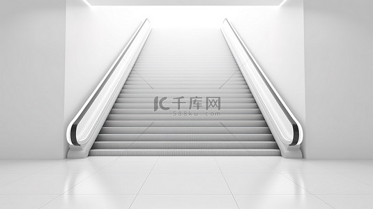 电梯卡条背景图片_位于两墙之间的当代自动扶梯或电动楼梯白色背景 3D 插图