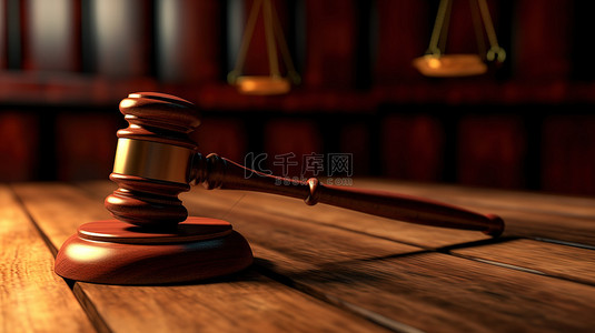 木制背景与法官的木槌代表法律和正义法律概念 3d 渲染