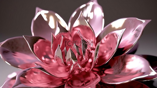 令人惊叹的 3D 视觉效果中的粉红色金属花朵