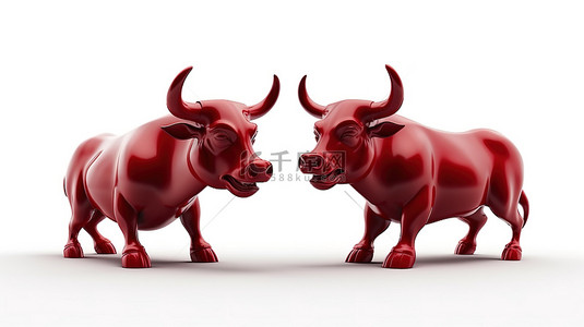 股市符号背景图片_白色背景下股市符号牛市和熊市的 3D 渲染