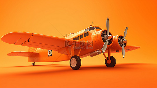 橙色背景插画背景图片_橙色背景孤立的 3d 渲染飞机