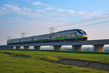 高铁铁背景图片_田野上的铁路上的火车