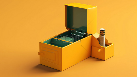 在带有燃油泵喷嘴的打开的空白火柴盒模型的彩色背景 3d 渲染中隔离