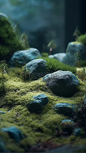 苔藓石头森林背景
