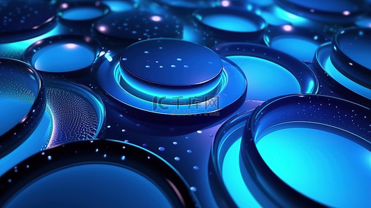 动态霓虹豪华优雅蓝色圆圈图案商业 3D 插图