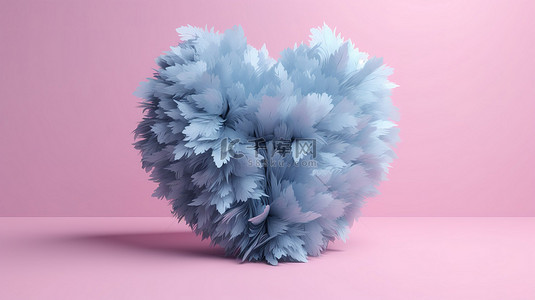 情人节贺卡背景图片_蓬松的蓝心 3D 渲染在柔和的粉红色背景上，非常适合情人节贺卡传单横幅和邮政设计
