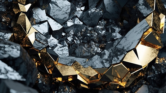 金属和天然石材在抽象优雅背景 3D 插图中的惊人融合