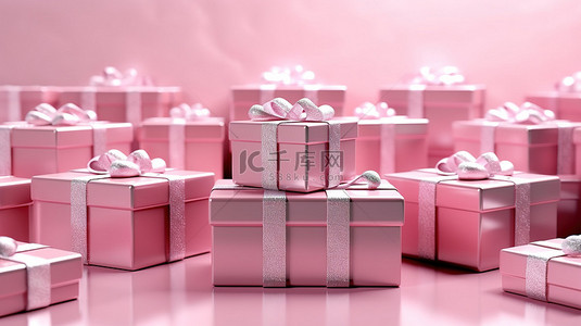 礼物盒礼盒背景图片_粉红色礼物盒的 3d 插图