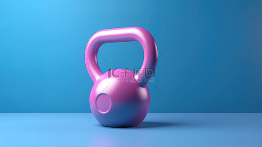 壶铃健身背景图片_蓝色背景下的简约 3D 渲染粉色壶铃