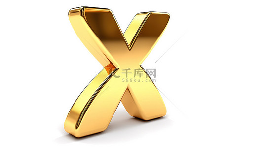 小金色背景图片_带有白色隔离背景字母 x 的小金色字母的 3d 插图
