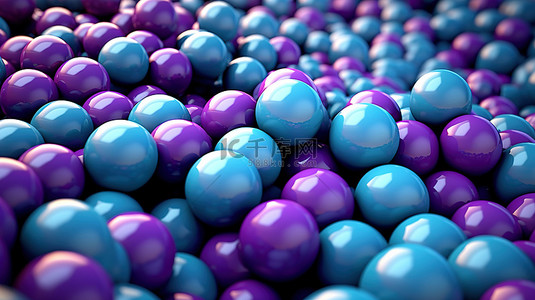 关闭一簇蓝色和紫色球体的抽象 3D 渲染
