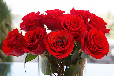 6朵红玫瑰插在花瓶里