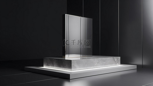 银色舞台背景图片_带有矩形元素的银色讲台产品展示，用于商业设计的 3D 渲染