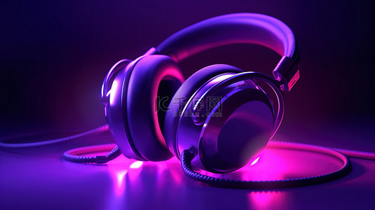 紫色背景复古背景图片_3d 复古紫色耳机，带白光的独立紫色背景