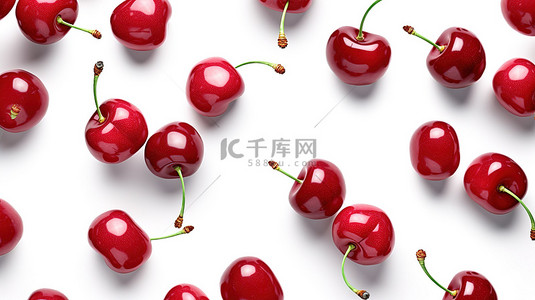 食物白色背景图片_在白色背景上隔离的 3D 图案樱桃插图