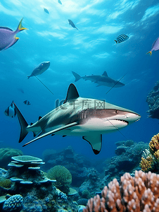 珊瑚鲨鱼热带鱼海底世界摄影广告背景