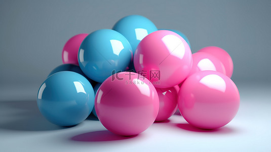 3D 粉色和蓝色渲染中的彩色球体