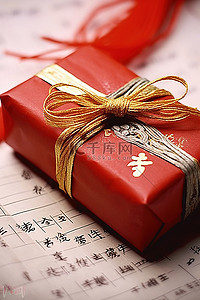 元旦背景图片_一个红色礼品盒，旁边写着一些中文