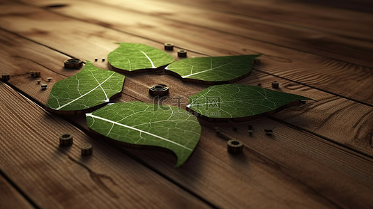 可持续性创新背景图片_木质背景上的创新绿色技术 3D 插图概念