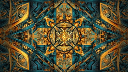 晶瓷画图片背景图片_明亮马赛克中的对称图案 3d 渲染抽象图片