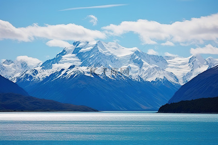 雪山湖景背景图片_从湖水中看到雪山