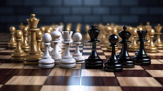 国际象棋王棋子背景图片_国际象棋黑王战胜被击败的白王的 3d 插图