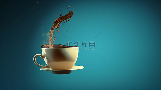 棕色海报背景图片_咖啡饮品漂浮的杯子