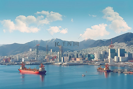 港口贸易背景图片_以山和海为背景的香港港口