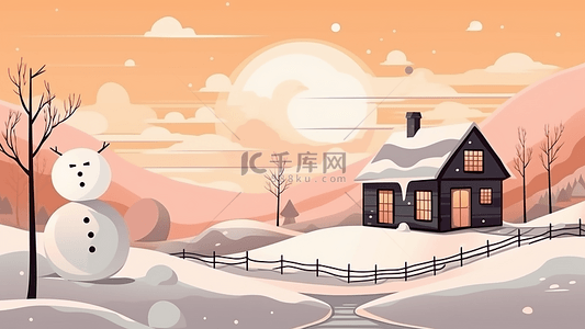 雪地雪景背景图片_冬天卡通插画