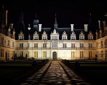 欧洲背景图片_夜晚的大城堡灯火通明