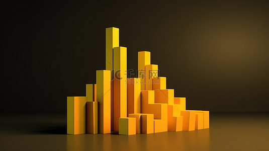 在商业背景下增长的黄色图条的成功上升 3D 渲染