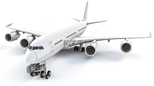 一架飞机在白色背景下隔离的 3d 插图