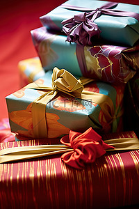 礼物包装背景图片_三件礼物上的彩色包装