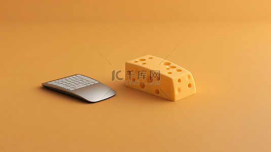老鼠奶酪背景图片_用奶酪和电脑鼠标进行简约 3D 渲染
