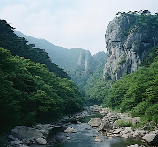 落基山背景图片_一条河流流经一座有巨大岩石的落基山