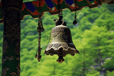 忠图片背景图片_尼泊尔山上的钟雕塑图片 007