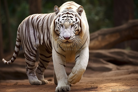 一只白虎走向丛林中的另一只大老虎