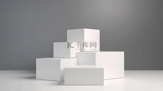 白色盒子展示背景图片_简约的产品展示架，带有三个立方体的白色高架平台