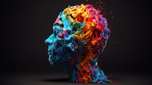 思维分布图背景图片_人脑和思维过程的生动 3D 插图