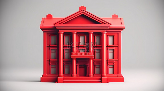 红色建筑城市背景图片_平面立体风格古代微型建筑的单色红色 3D 图标