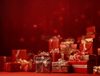圣诞礼盒礼盒背景图片_红色礼盒堆星光节礼日广告背景