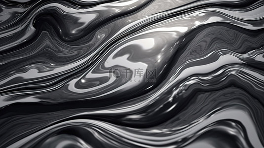 优雅而详细的抽象天然黑色和灰色大理石图案的特写视图，用于设计或演示 3D 渲染