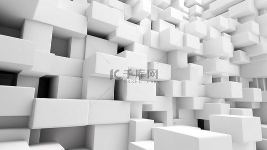 几何图案色块背景图片_带有几何白色块的当代 3D 渲染建筑立面